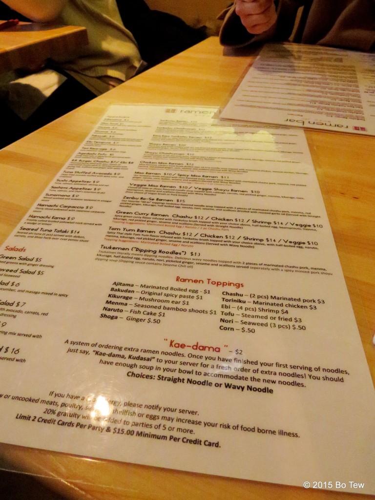 Really long menu @ Ramen Bar.