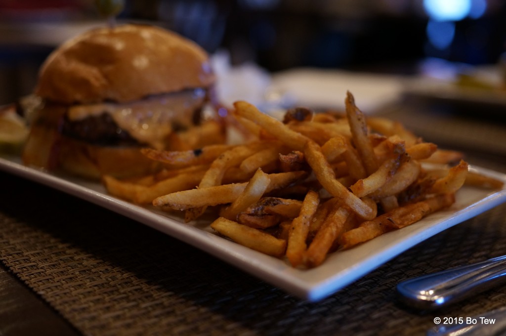 Burger and fries at Redfire Grill.