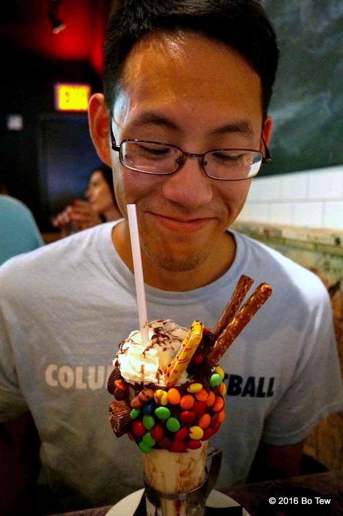 DP and his Sweet N' Salty: Peanut butter shake with chooclate froasted rim with chocolate gems & PB cups, toopped with a sugar daddy, pretzel rods, chocolate covered pretzel, whipped cream & chocolate drizzle. 