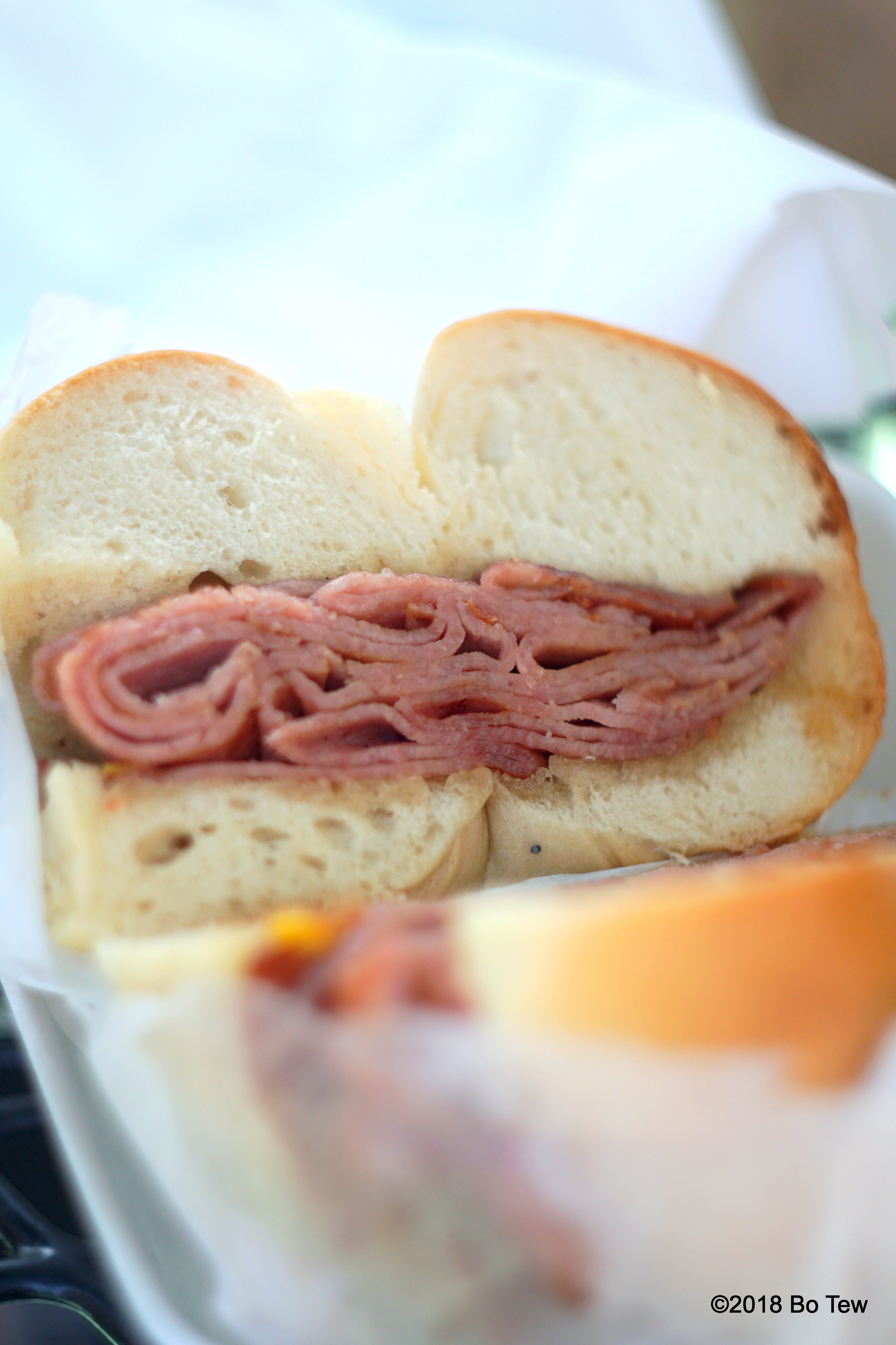 Grilled taylor ham on a plain bagel. Let's go into the midnight.